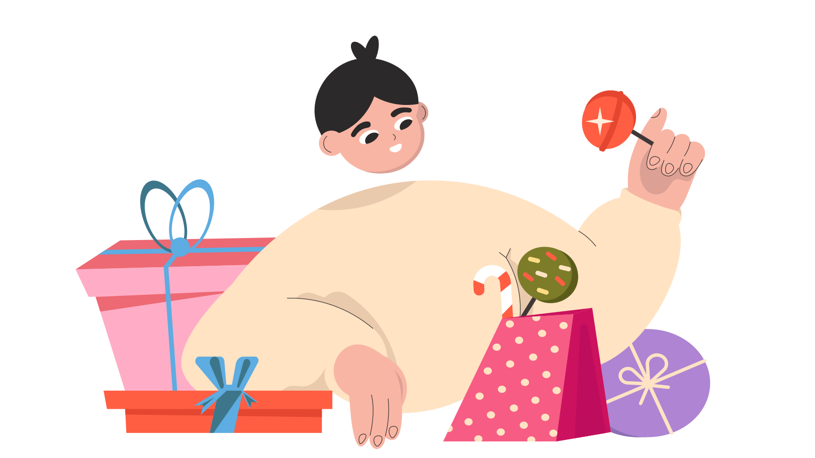 Christmas presents opening Illustration in PNG, SVG