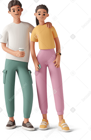 3D young man and woman standing next to each other Illustration in PNG, SVG