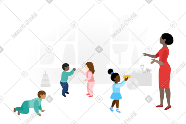Teacher looking after children in kindergarten PNG, SVG