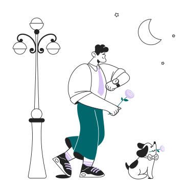 Guy and his dog are waiting for a girl on a date PNG, SVG