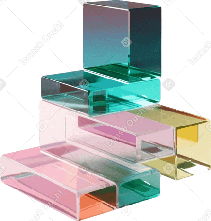 3D Construction, composition avec des cubes de verre abstraits PNG, SVG