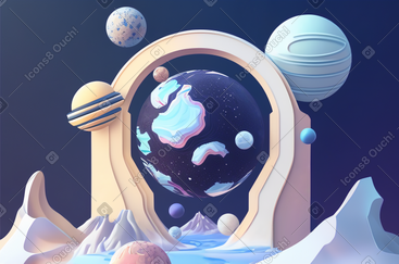 其他对象背景包围的 3d 行星 PNG, SVG