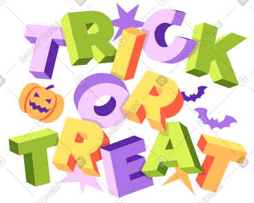 Lettering Trick or Treat with halloween pumpkin and bats text PNG, SVG