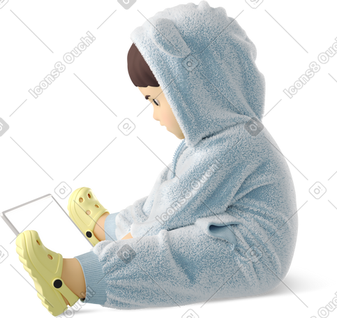 3D small child with laptop PNG, SVG