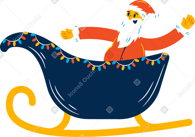sleigh with santa claus PNG, SVG