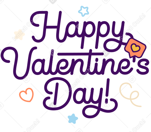 Lettering Happy Valentine's Day! with heart sign and stars text PNG, SVG