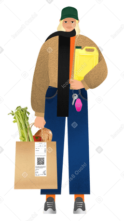 Mujer joven sosteniendo una bolsa de comestibles PNG, SVG