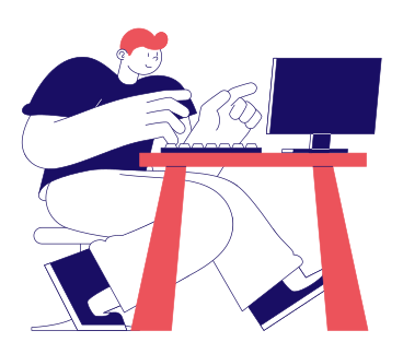 Man working on a computer animated illustration in GIF, Lottie (JSON), AE