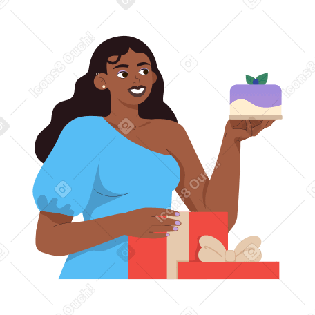 Woman gets a cake as a gift PNG, SVG