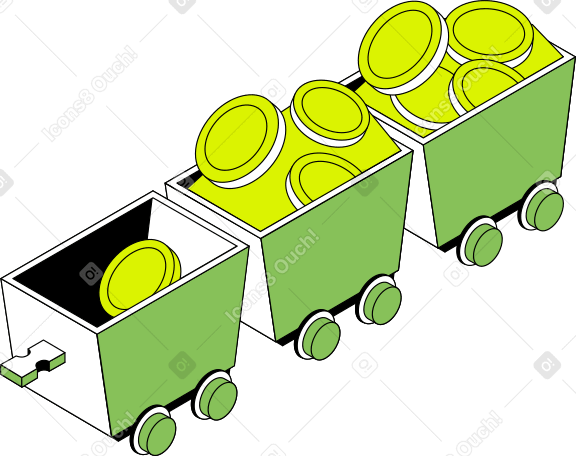 Шахтные тележки с монетами в PNG, SVG