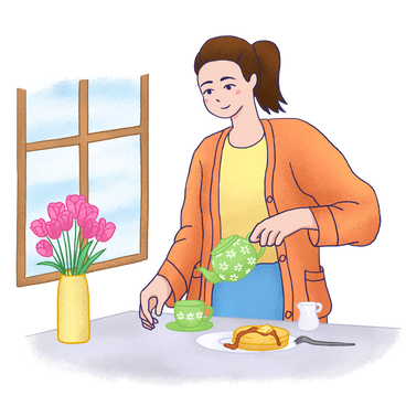 Mulher fazendo café da manhã na cozinha PNG, SVG