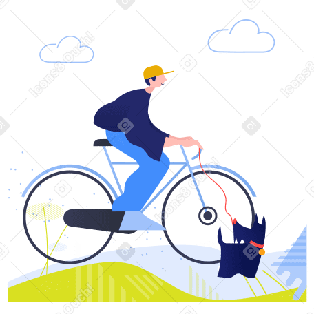 Cycling with dog Illustration in PNG, SVG