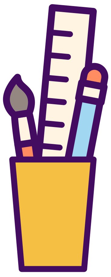 cup with paintbrush, pencil and ruler PNG, SVG