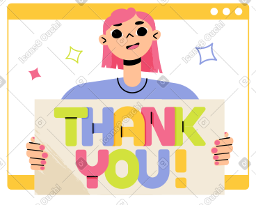 Lettering Thank You! with girl in browser text PNG, SVG