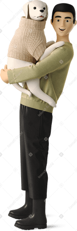 3D young man holding a dog Illustration in PNG, SVG