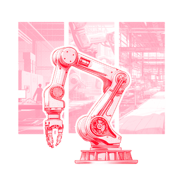 Industrial factory with robotic arm PNG, SVG