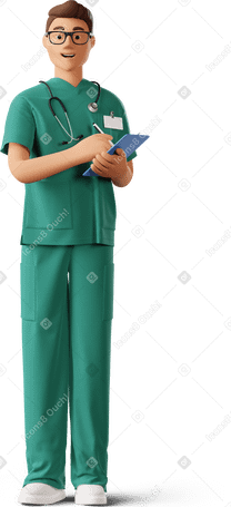 3D young doctor with clipboard PNG、SVG