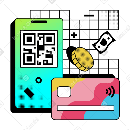 Payment methods by cash, card, or QR code PNG, SVG
