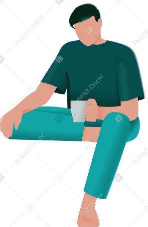 seated man holding a mug PNG, SVG
