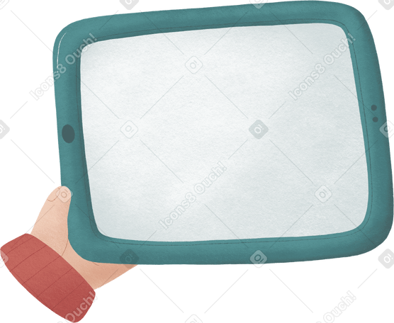 hand holds an blue ipad Illustration in PNG, SVG