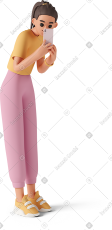 3D 年轻女子用手机自拍的全长 PNG, SVG