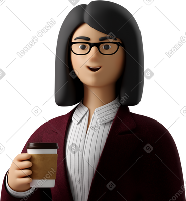 Close up of businesswoman in red suit with paper coffee cup PNG, SVG