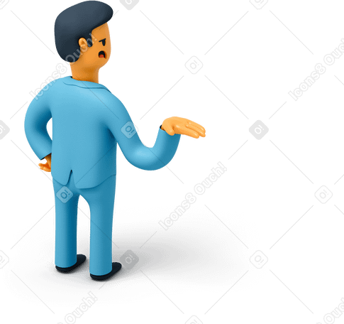 3D Back view of man raising his hand up Illustration in PNG, SVG