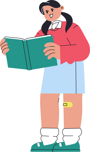girl standing and reading a book PNG, SVG