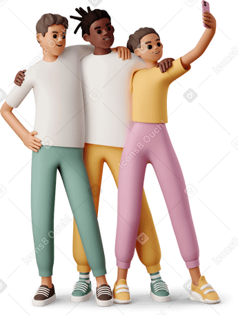 3D students taking a selfie PNG, SVG
