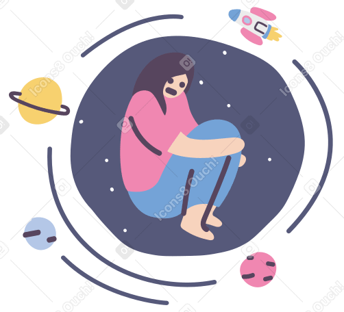 Illustration Une femme triste se sent seule dans l'espace aux formats PNG, SVG