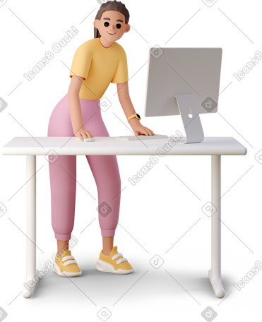 3D girl working working on computer PNG, SVG