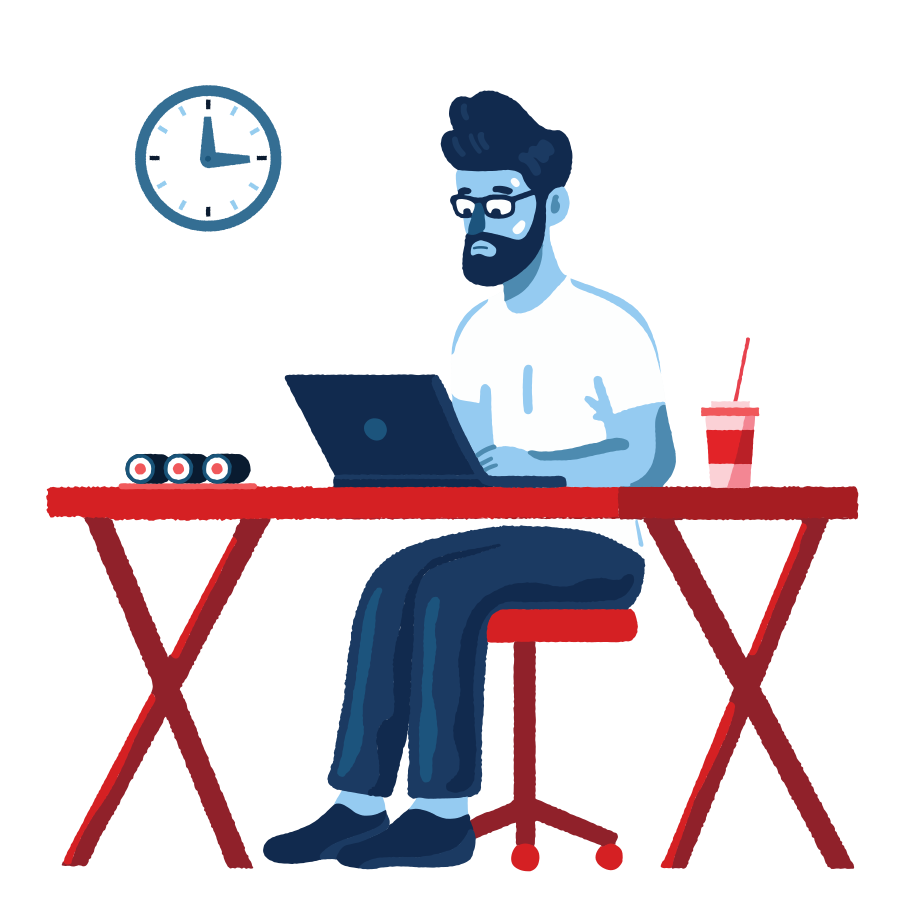 Man eating delivery lunch at work Illustration in PNG, SVG