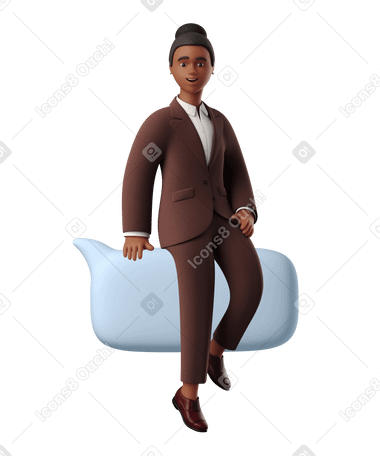 3D Businesswoman sitting on a speech bubble Illustration in PNG, SVG