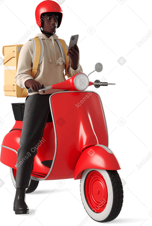3D man on a moped with a phone PNG, SVG