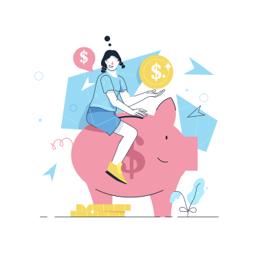 Woman making currency savings in a piggy bank PNG, SVG