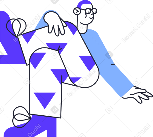 seated man in blue triangles pattern pants Illustration in PNG, SVG
