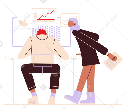 Girl and boy analyze graphs and diagrams PNG, SVG