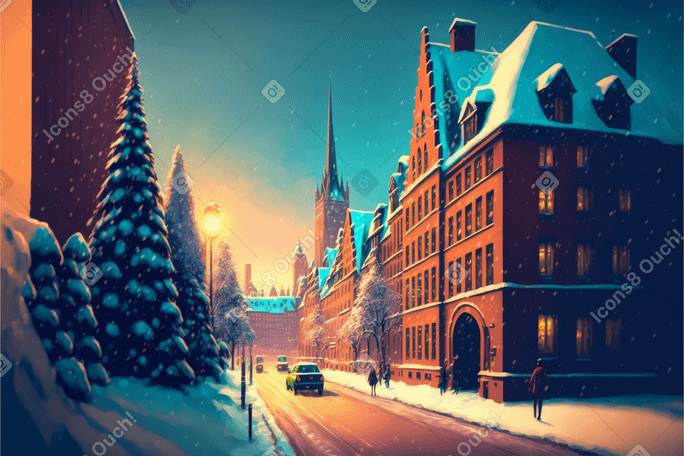3D christmas city street background PNG, SVG
