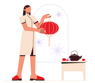 Woman holds a Chinese lantern PNG, SVG