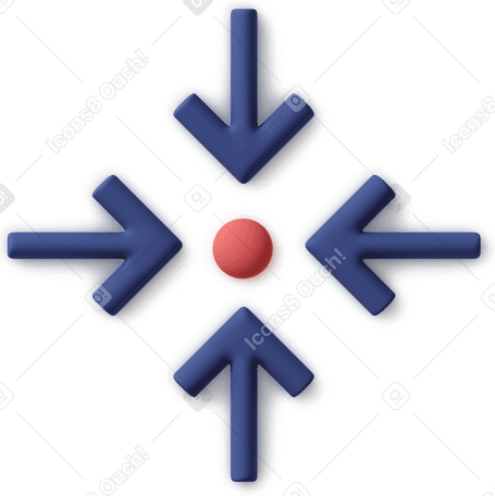 3D red meeting point with blue arrows Illustration in PNG, SVG