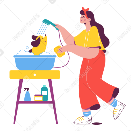 Frau wäscht ihren hund PNG, SVG
