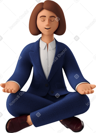 3D businesswoman in blue suit meditating Illustration in PNG, SVG