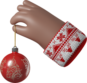 Рука с коричневой кожей держит рождественский бал в PNG, SVG