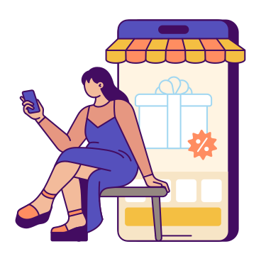 Frau kauft etwas online auf ihrem handy PNG, SVG