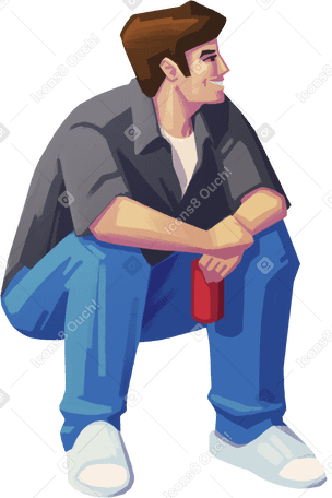 smiling man sitting and holding a drink PNG, SVG