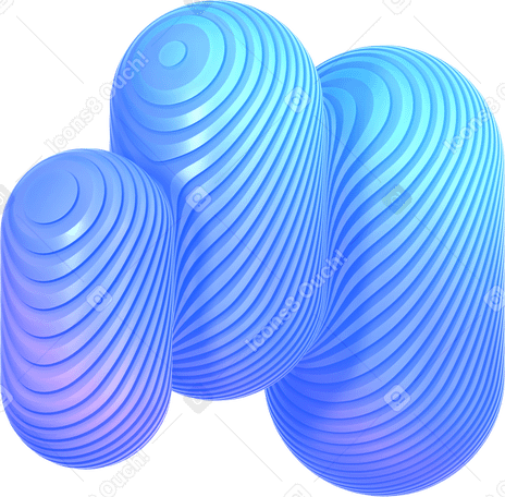 3D Жидкостное движение на синих предметах яйцеобразной формы в PNG, SVG