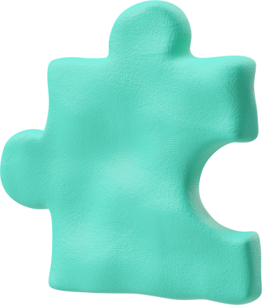 Three-quarter view of a green blue puzzle piece PNG, SVG