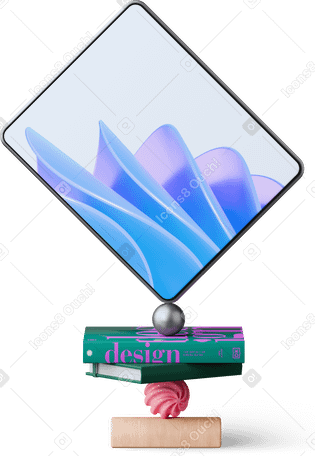 3D tablet and books standing on ball PNG, SVG