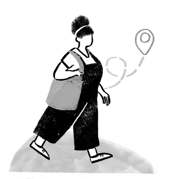Black and white woman walking with gps PNG, SVG