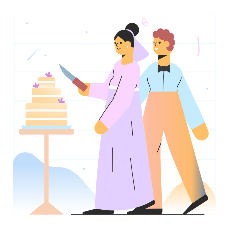 Man and woman near wedding cake Illustration in PNG, SVG